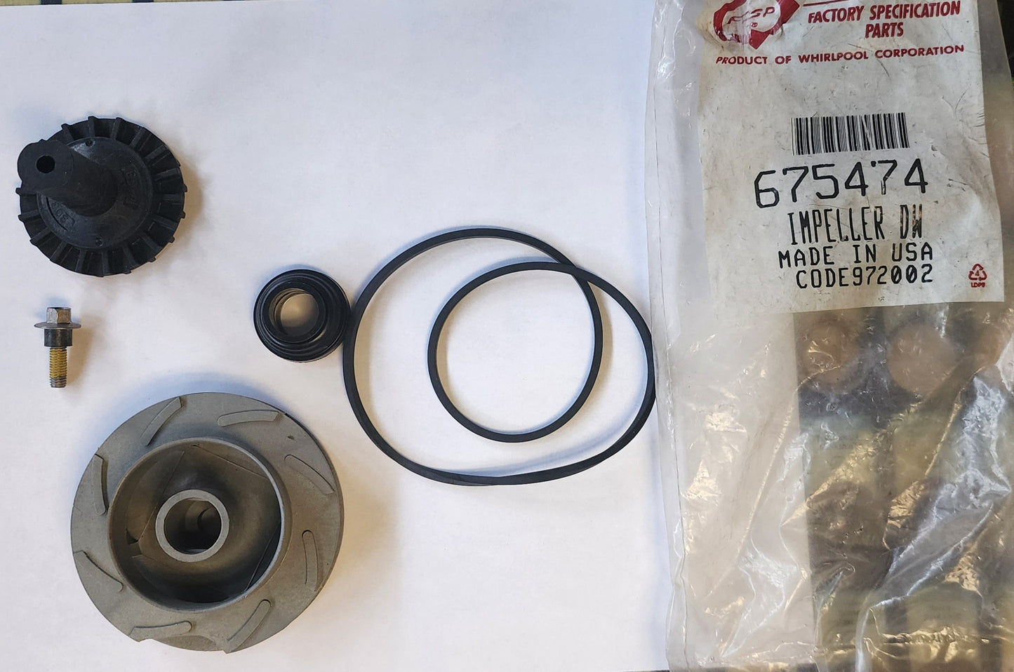 Whirlpool Dishwasher Pump Impeller & Seal Kit 675474 >> NLA <<