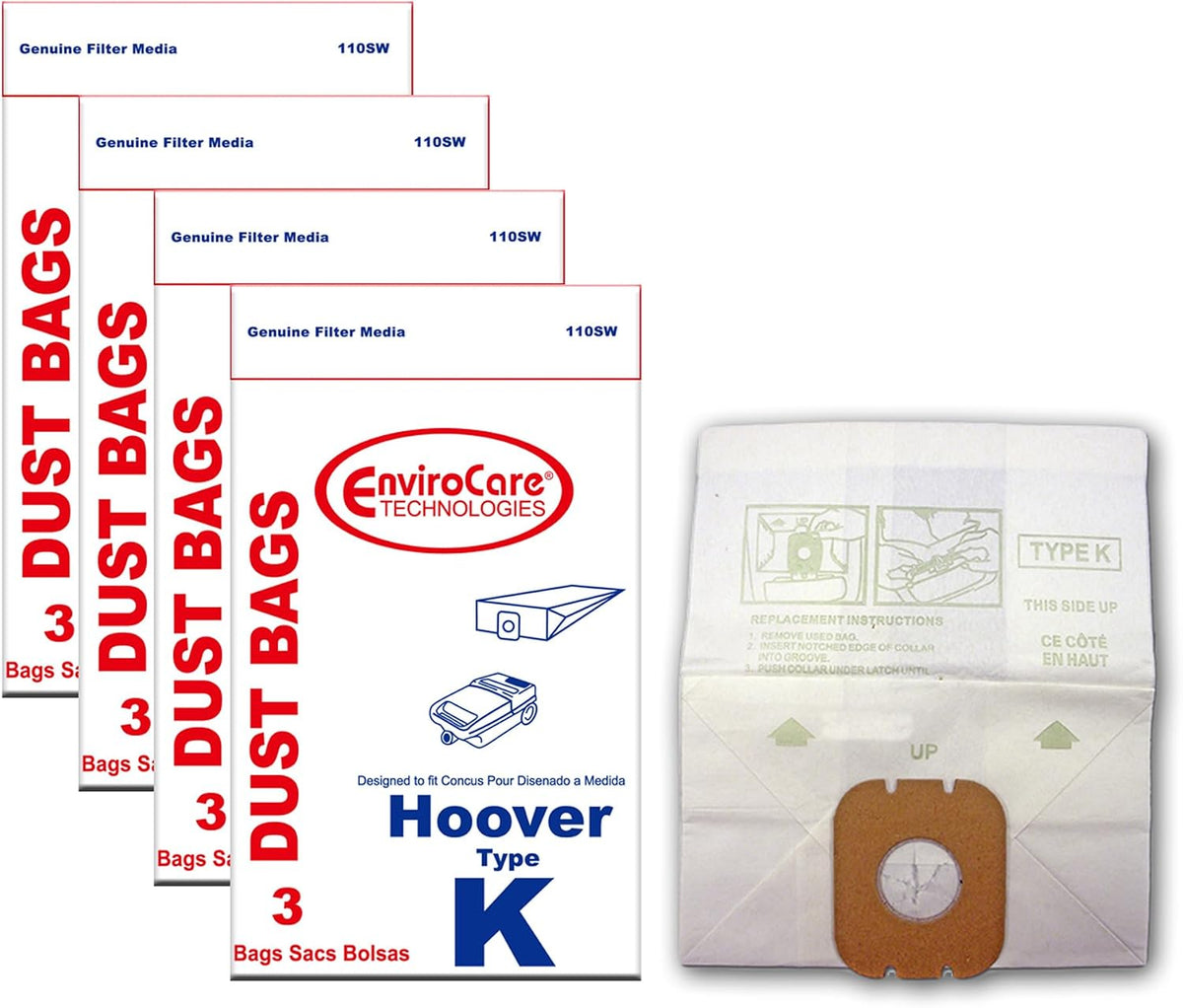 HOOVER TYPE K VACUUM BAGS PACK OF 3 >> OEM <<