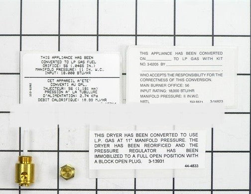 Whirlpool / Maytag Dryer Conver Kit NAT to LP 306205 >> NLA <<