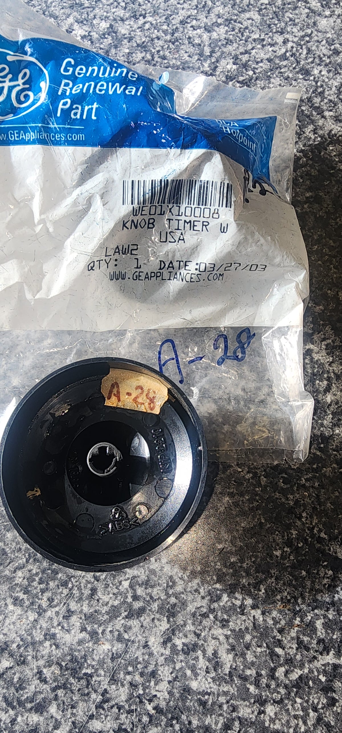 General Electric Dryer Timer Knob BLACK WE01X10008 >> NLA <<